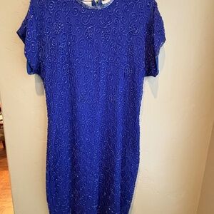 Beaded Royal Blue Dress, 100% Silk